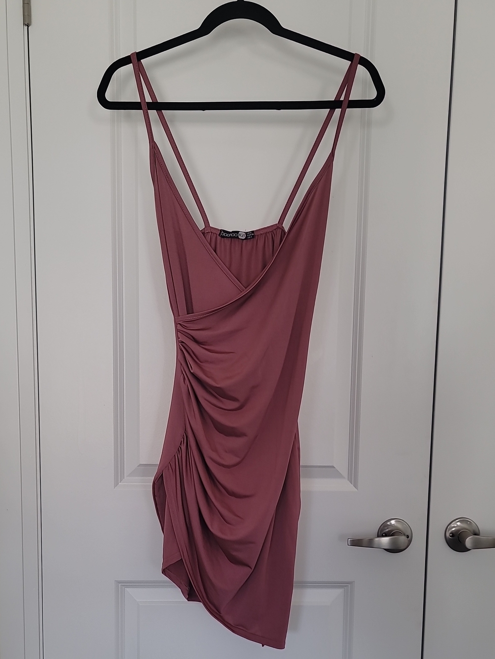 Boohoo - Dusty Rose Asymmetrical Ruched Slip Dress